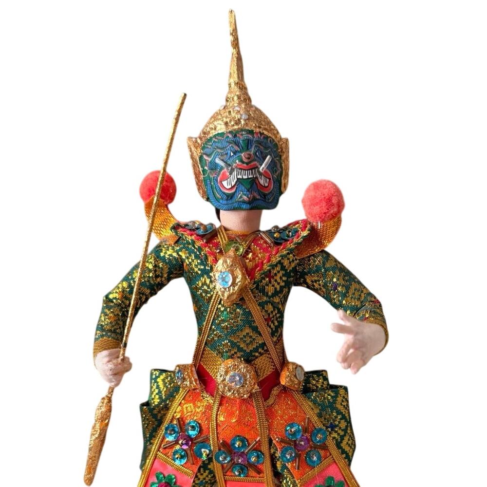 Vintage Thai Khon Dancing God Doll – Green Costume (11.5”) - Picture 12 of 14